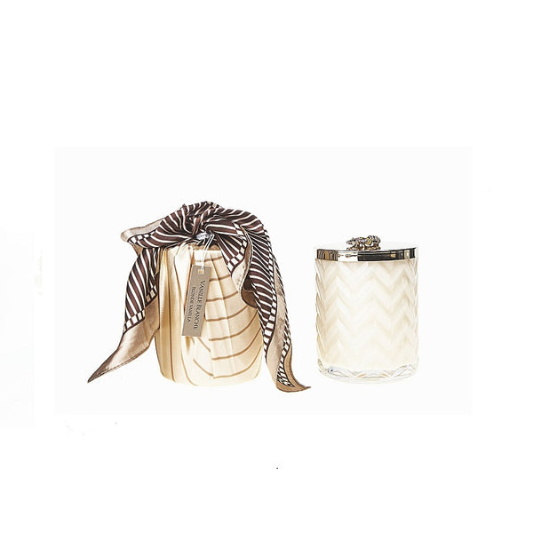 Herringbone Candle With Scarf - Cream & Golden Bee Lid - Blond Vanilla