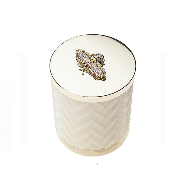 Herringbone Candle With Scarf - Cream & Golden Bee Lid - Blond Vanilla