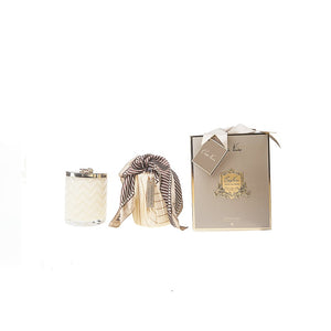 Herringbone Candle With Scarf - Cream & Golden Bee Lid - Blond Vanilla