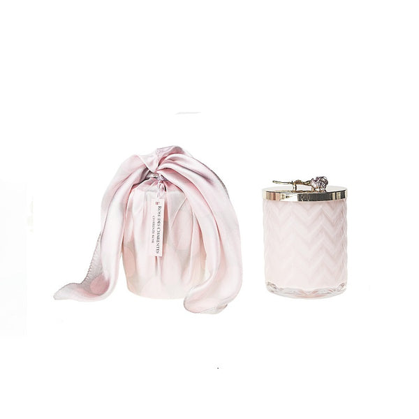 Herringbone Candle With Scarf - Pink Rose Lid - Pink