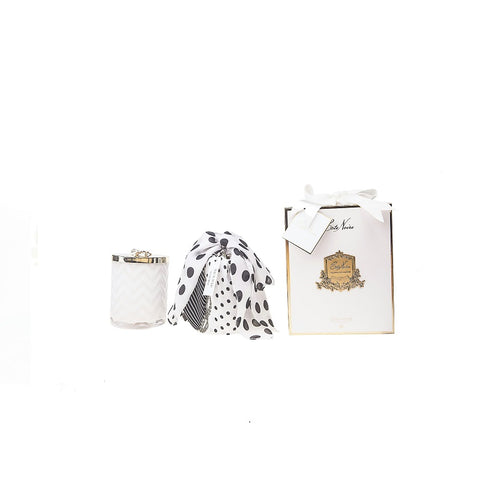 Herringbone Candle With Scarf - Lilly Flower Lid - White