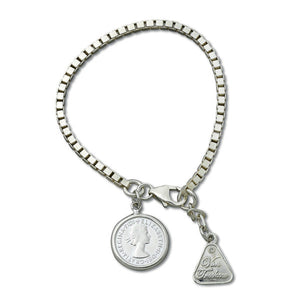 Box Chain Bracelet With Threepence - Silver