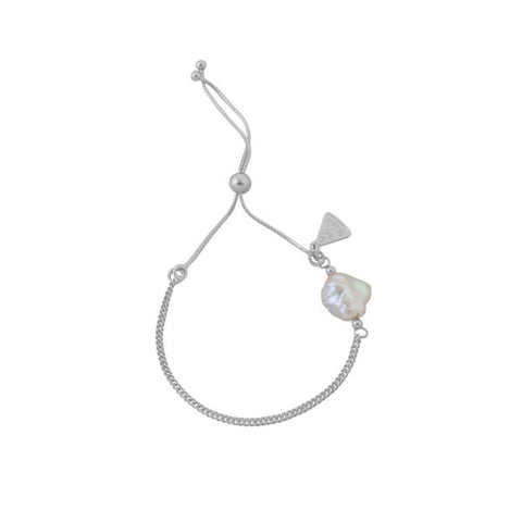 Adjustable Keshi Pearl Bracelet - Silver