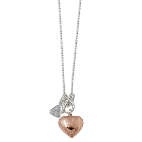 Two Tone Puffy Heart Necklace