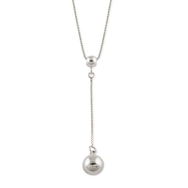 Box Chain Drop Necklace With Ball - Silver