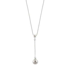 Box Chain Drop Necklace With Ball - Silver