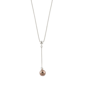 Box Chain Drop Necklace With Ball - Rose gold