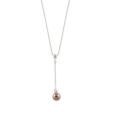 Box Chain Drop Necklace With Ball - Rose gold