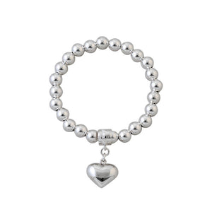 Stretchy Bracelet With Puffy Heart 8mm - Silver