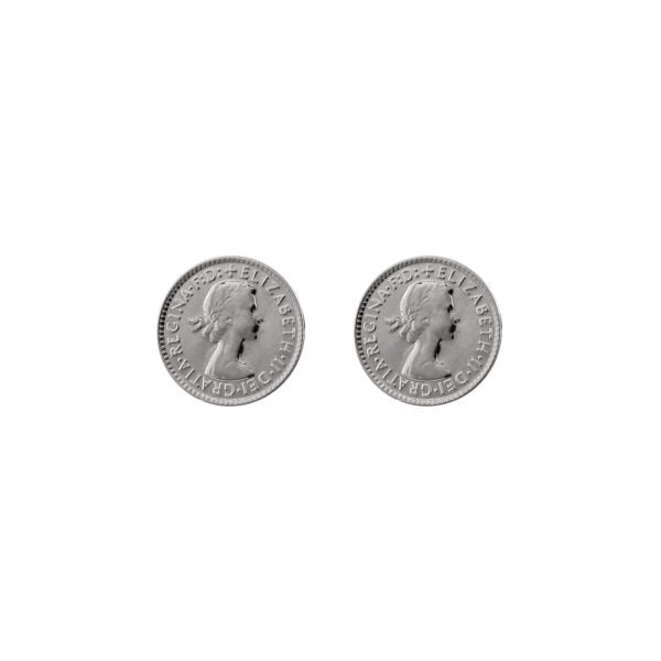 Threepence Studs Earrings - Silver
