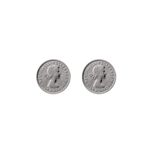 Threepence Studs Earrings - Silver