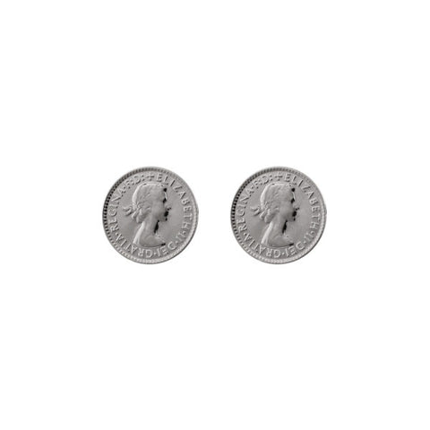 Threepence Studs Earrings - Silver