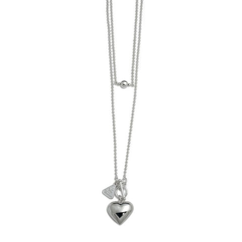 Ball Chain Puffy Heart Necklace - Silver