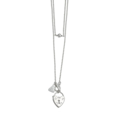 Ball Chain Heart Padlock Necklace - Silver